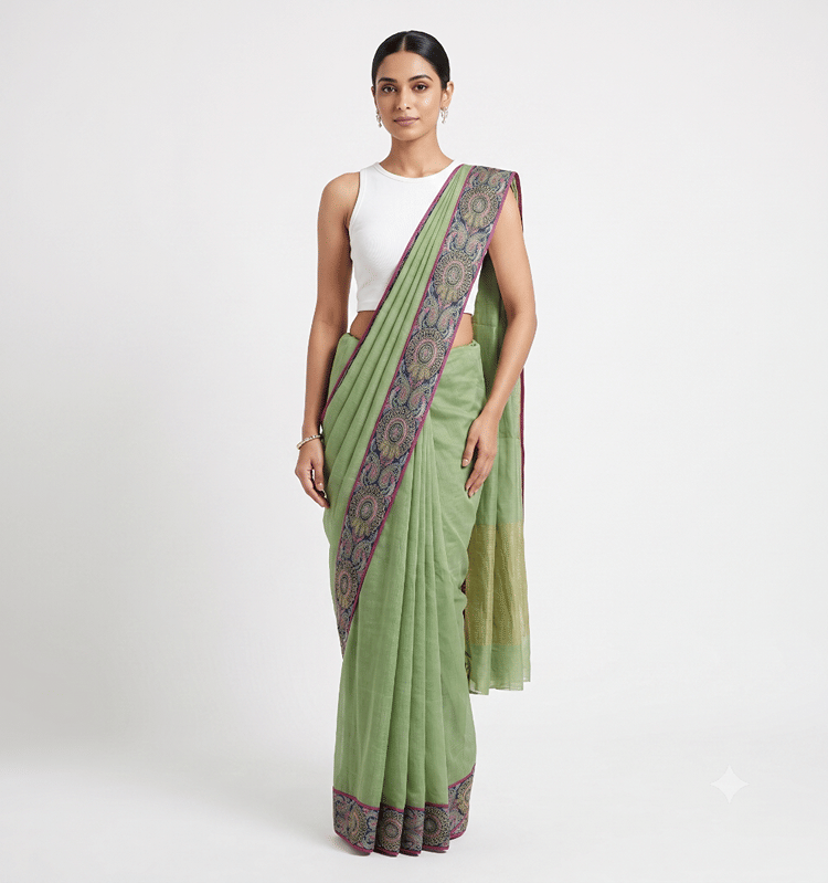 Sabyasachi Green Embroidered Saree-Hover-Image