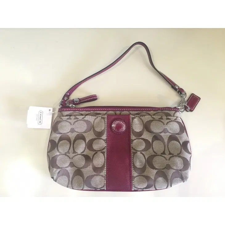 Coach Monogram Striped Wristlet with Cranberry Detailing-Hover-Image