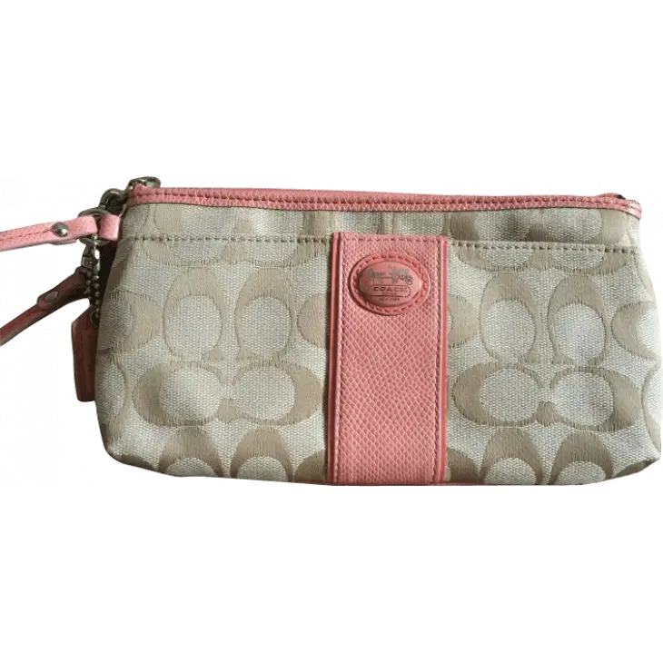 Coach Signature Stripe Large Wristlet Pink and Khakhi-Hover-Image
