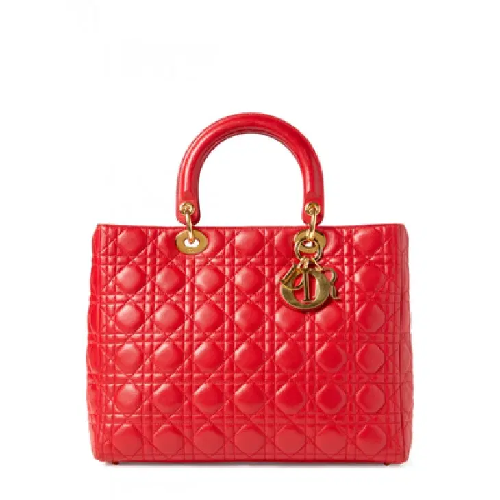 Christian Dior Lady Dior Large Bag in Rouge VIF with Gold Hardware-Hover-Image