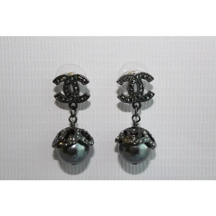 Chanel Logo Earrings with Pearl Drop-Hover-Image