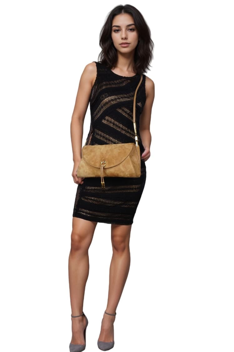 Salvatore Ferragamo Tan Suede Elvina Shoulder Bag-Hover-Image