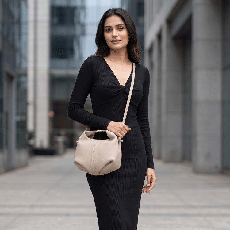 Polène Béri handbag in textured beige-Hover-Image