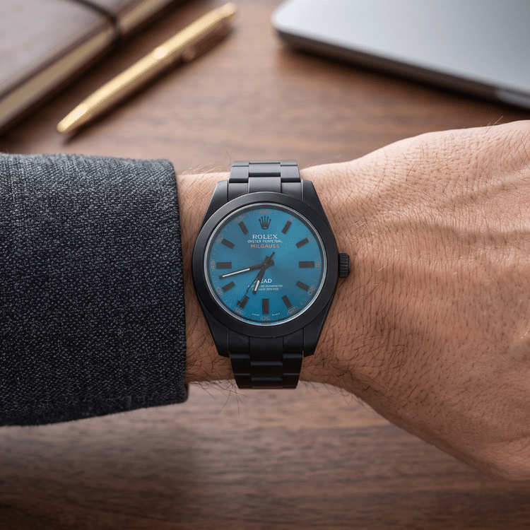 Rolex Milgauss 40 MM Custom Blue Dial Steel with Black PVD Coating Automatic-Hover-Image