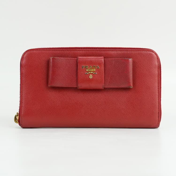 Prada Saffiano Leather Bow Zip Around Wallet-Hover-Image