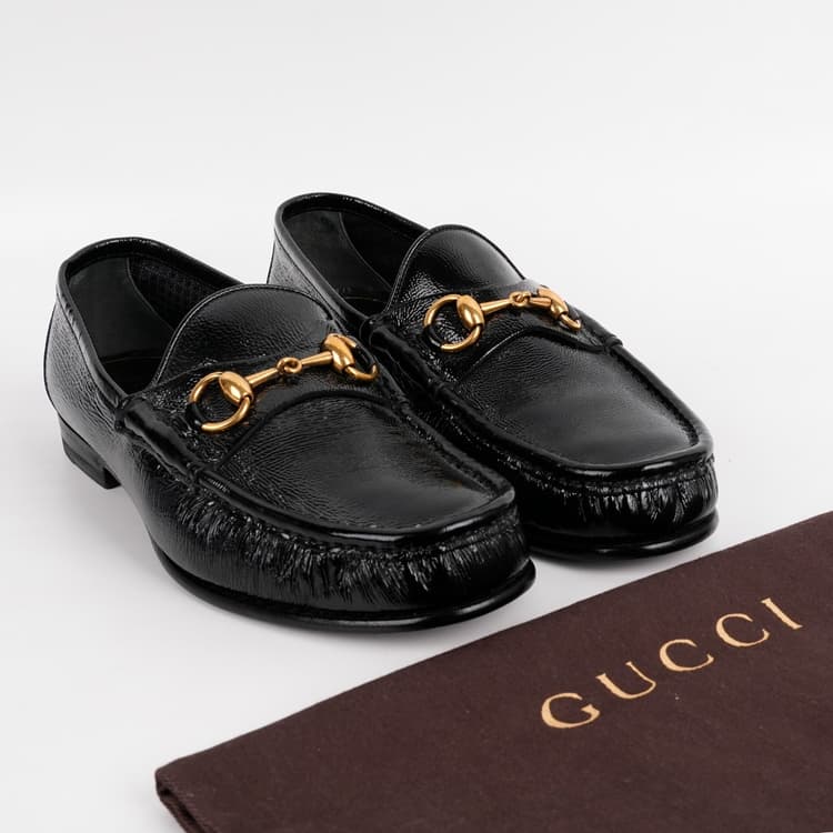 Size 6 - Gucci 1953 Black Patent Leather Horsebit Loafers-Hover-Image