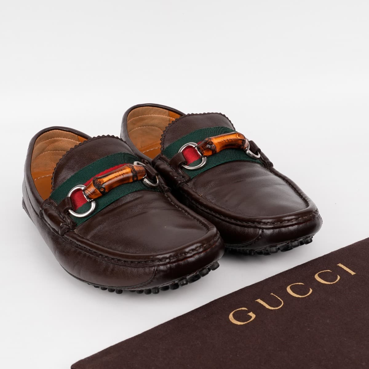 Size 6 - Gucci Brown Leather Web Bamboo Horsebit Loafer