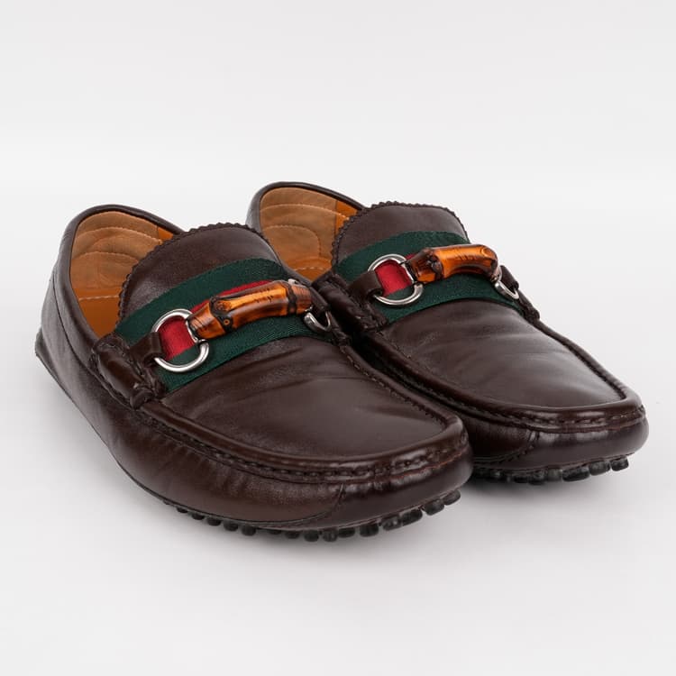 Size 6 - Gucci Brown Leather Web Bamboo Horsebit Loafer-Hover-Image