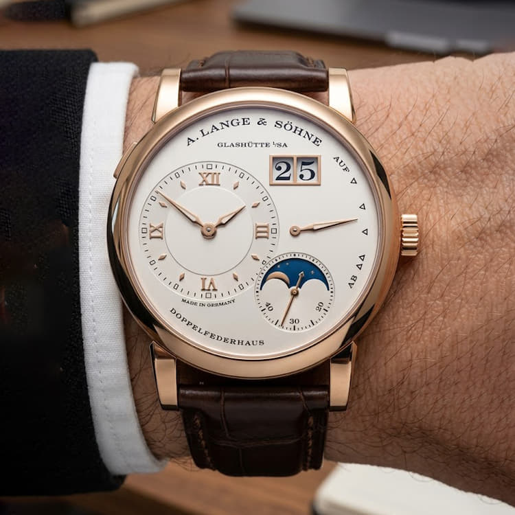 A. Lange and Sohne Lange 1 Moonphase Rose Gold 38.5 MM Manual Winding Watch Ref. No 192.032-Hover-Image