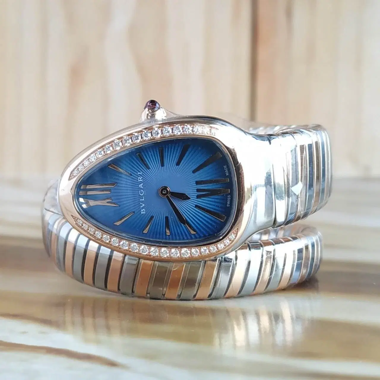 Bvlgari Serpenti Tubogas Blue Dial Quartz Diamond Bezel