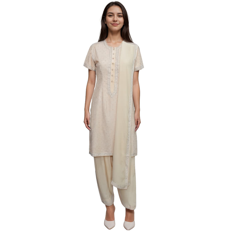 Abu Jani Sandeep Khosla Beige Suit Set-Hover-Image