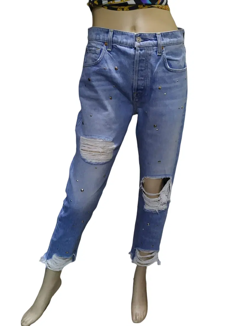 7 For All Mankind Ripped & Distressed Stud Jeans
