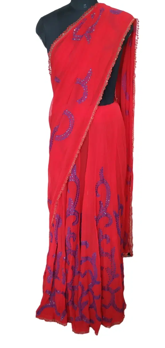 Anamika Khanna Without Blouse Red Saree-Hover-Image