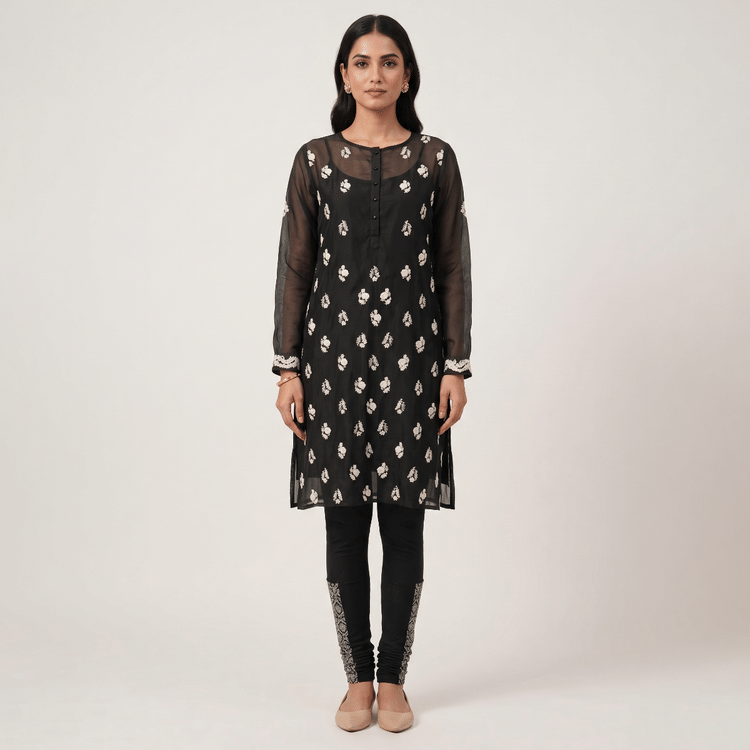 Anamika Khanna Black Chikankari Kurta-Hover-Image