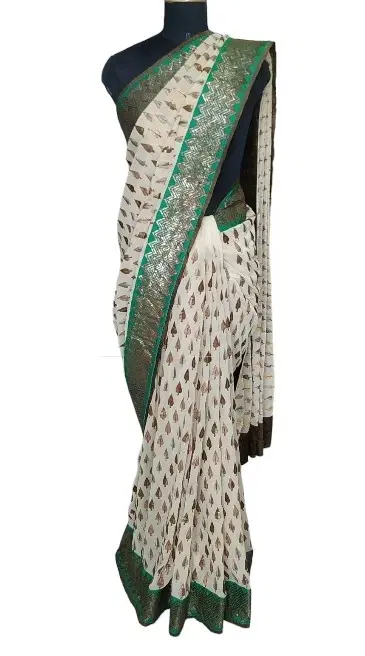 Anamika Khanna Offwhite/Teal Saree
