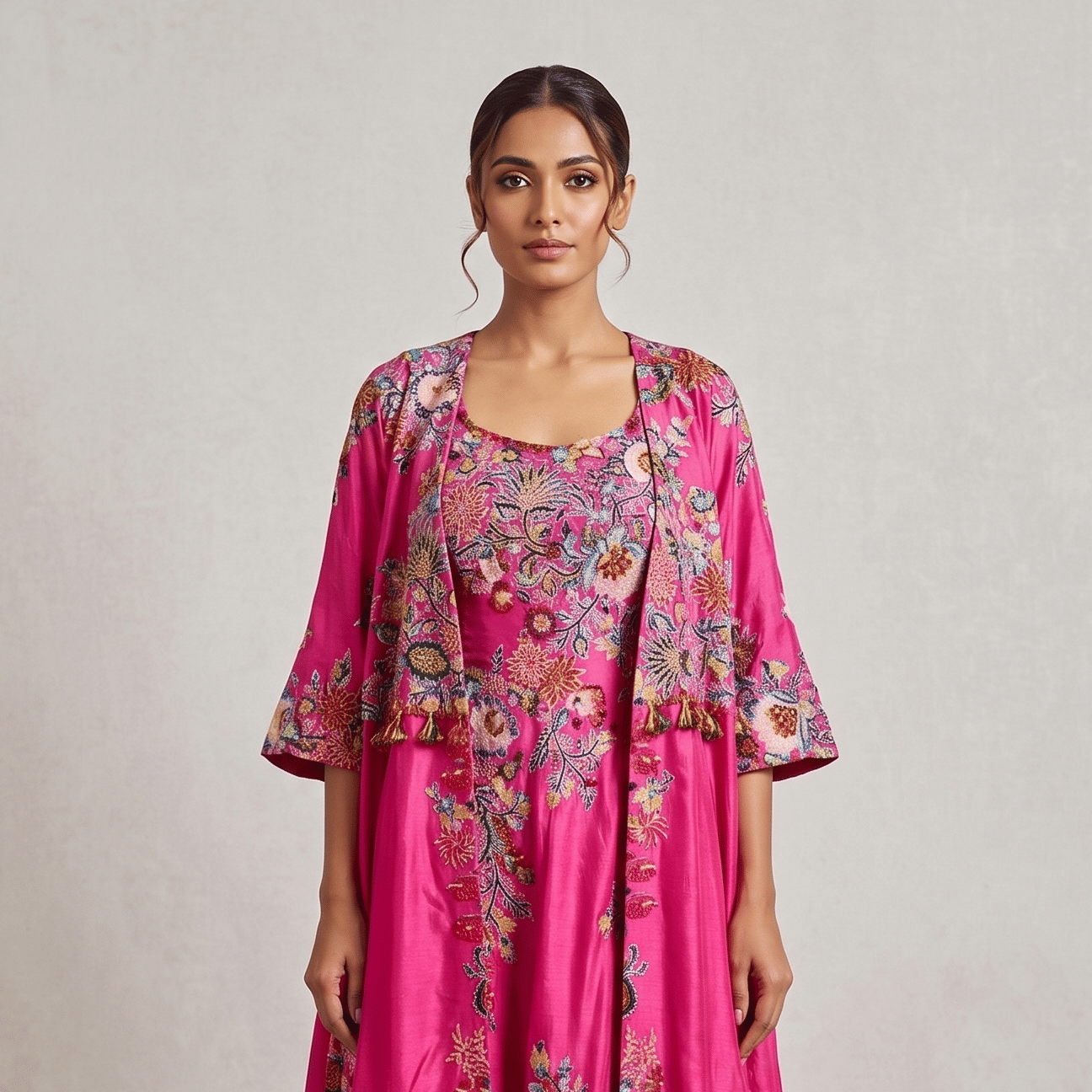 Anamika Khanna Pink Floral Embellished Cape Set