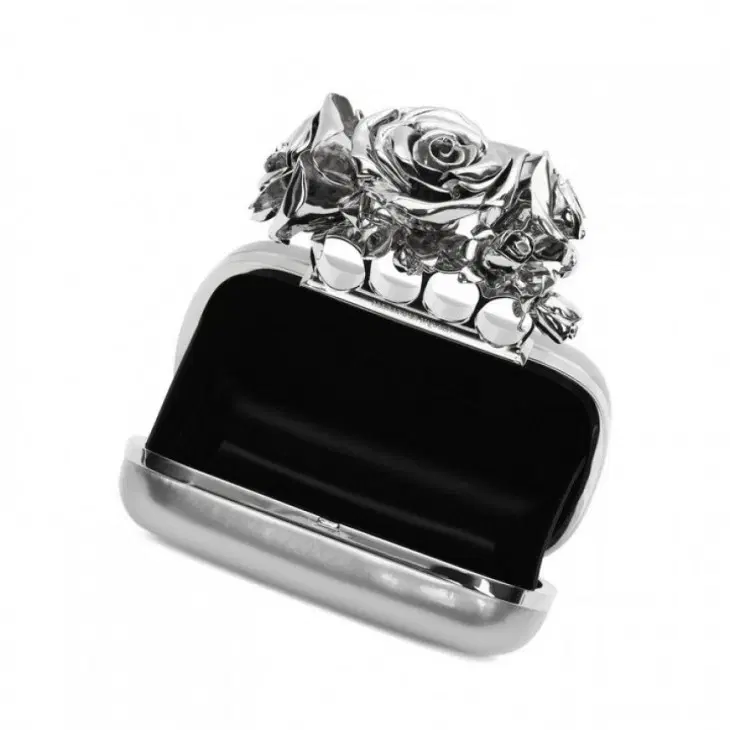 ALEXANDER MCQUEEN SILVER PATENT KNUCKLE BOX CLUTCH
