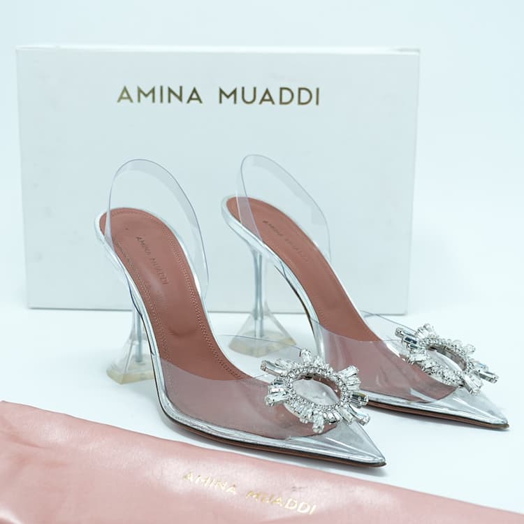 Size 38 - Amina Muaddi Begum Glass Slingback Pumps-Hover-Image