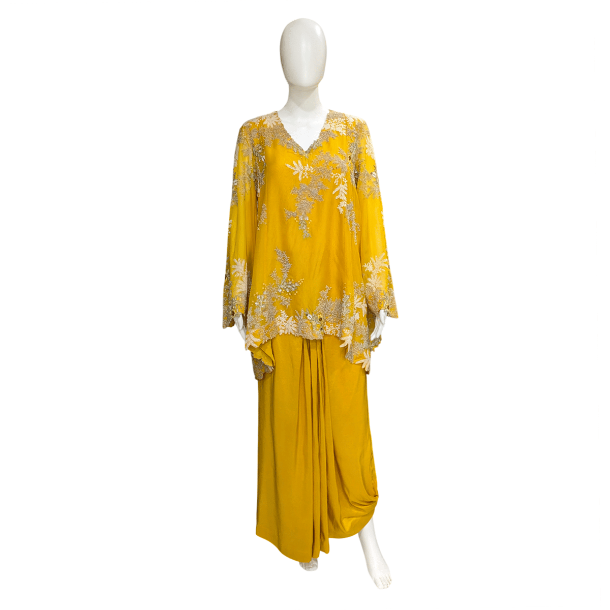 Anamika Khanna Kesar Floral Embellished Top With A Draped Skirt