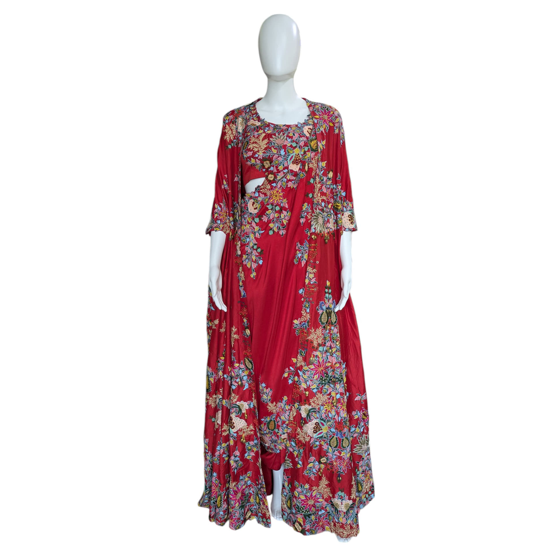 Anamika Khanna Red Floral Embellished Cape Set