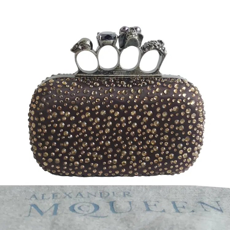 Alexander McQueen Crystal Embellished Skull Box Four Ring Clutch-Hover-Image