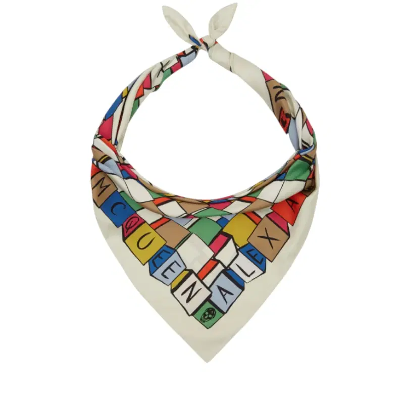 Alexander McQueen White Multicolour Cube Print Silk Scarf