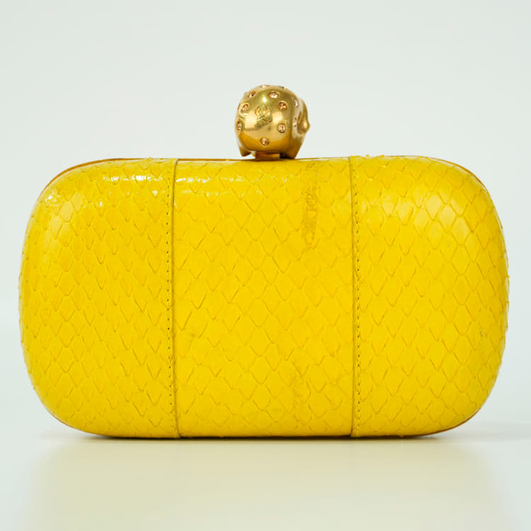 Alexander McQueen Snakeskin Skull Box Clutch Bright Yellow-Hover-Image