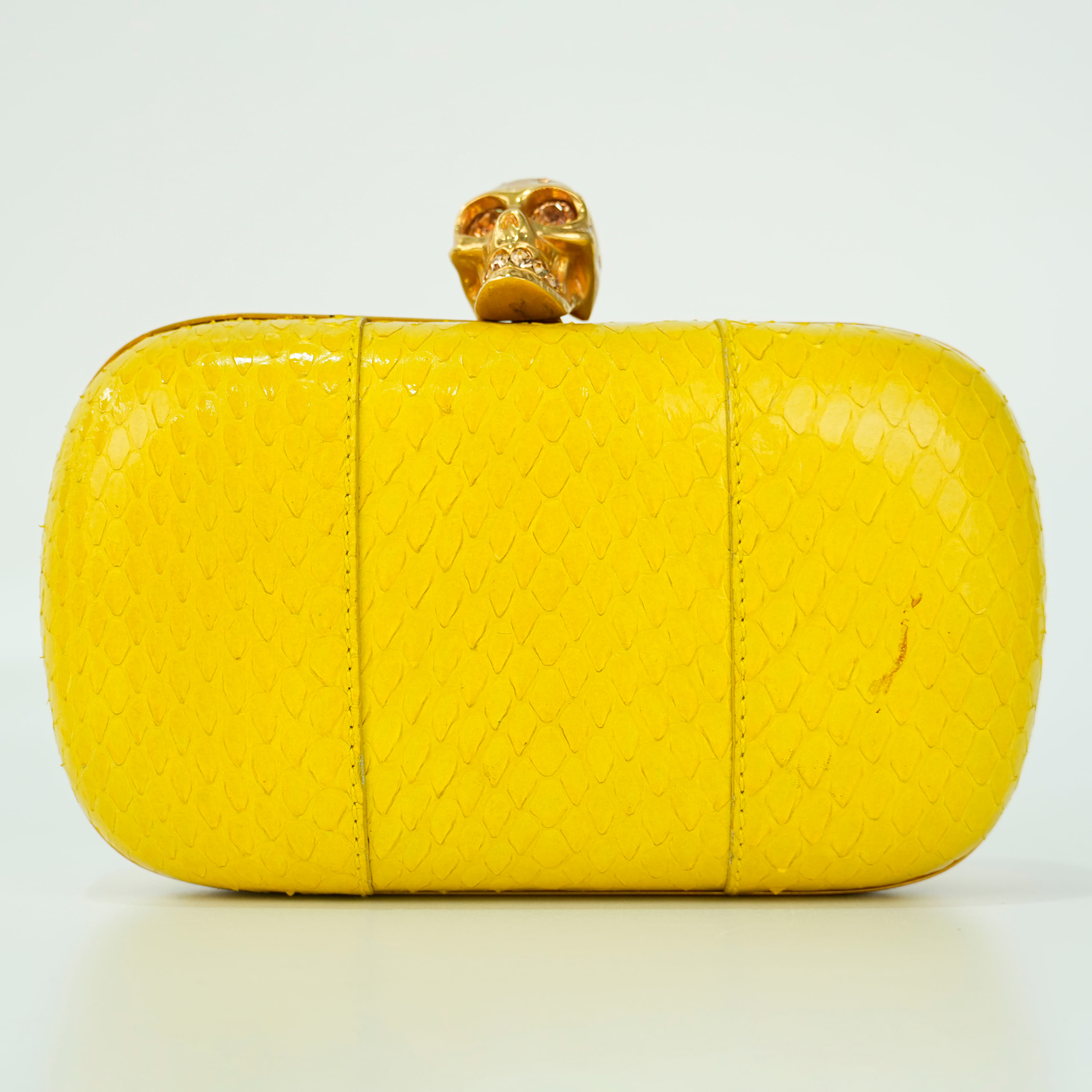 Alexander McQueen Snakeskin Skull Box Clutch Bright Yellow