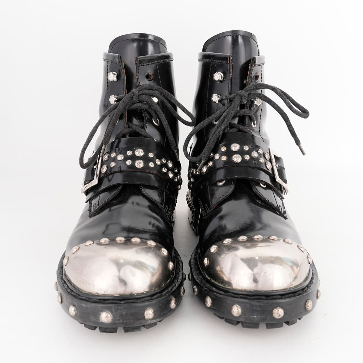 Alexander McQueen Black Leather Chelsea Boots with Silver Studded Toe Caps ▪️ Alexander McQueen high heeled boots size: 38.5 - 39  main image 2