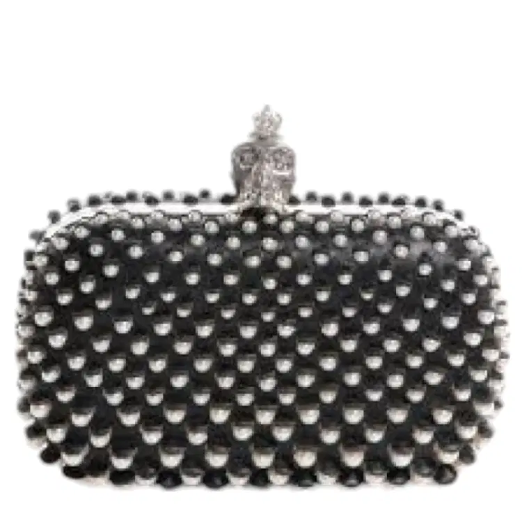 Alexander McQueen Skull Pearl Embellished Box Clutch-Hover-Image