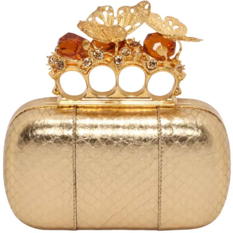 Alexander McQueen Metallic Whipsnake Butterfly Stone Knucklebox Clutch