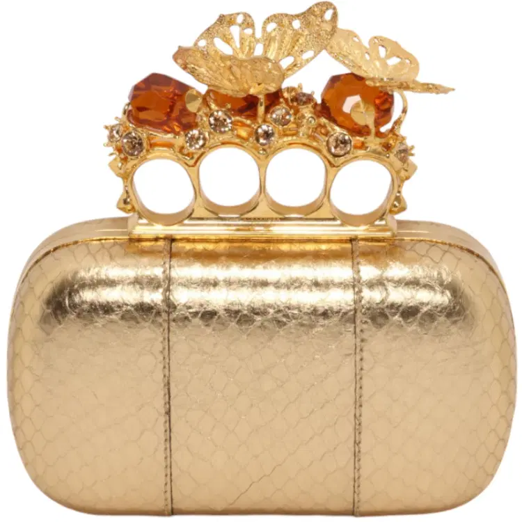 Alexander McQueen Metallic Whipsnake Butterfly Stone Knucklebox Clutch-Hover-Image