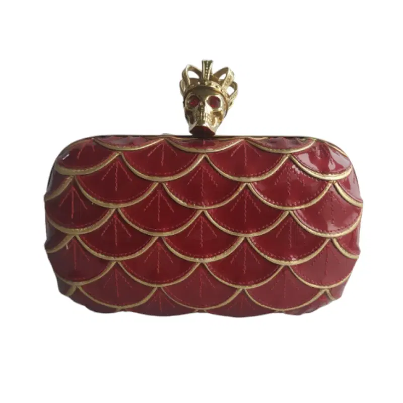 Alexander McQueen Red Crowned Skull Box Clutch
