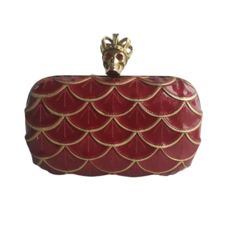 Alexander McQueen Red Crowned Skull Box Clutch-Hover-Image