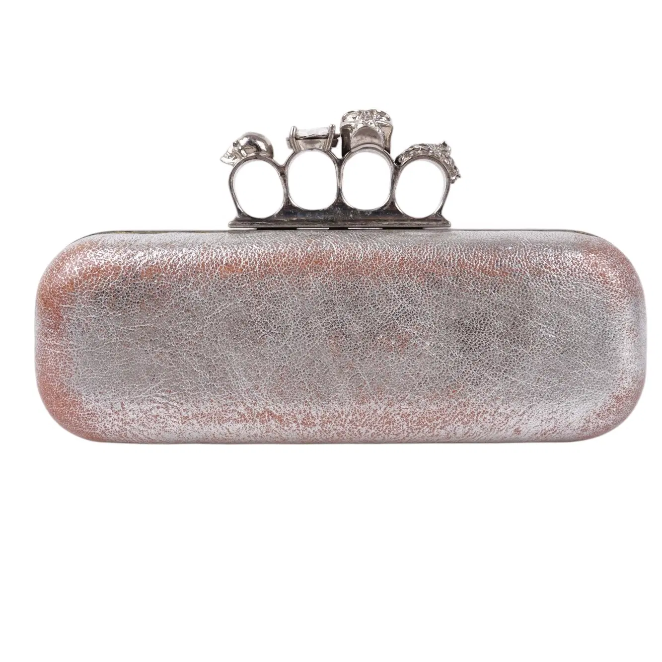 Alexander McQueen Tarnished Nappa Knuckle Box Clutch Metallic Silver
