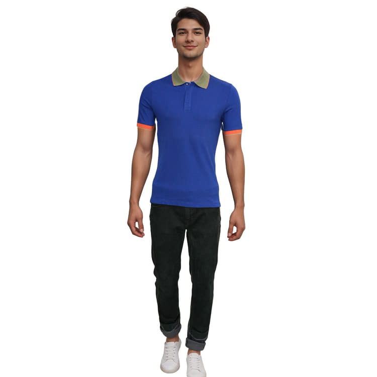 Armani Collezioni RCM38J Grey Collar Blue Polo Shirt-Hover-Image