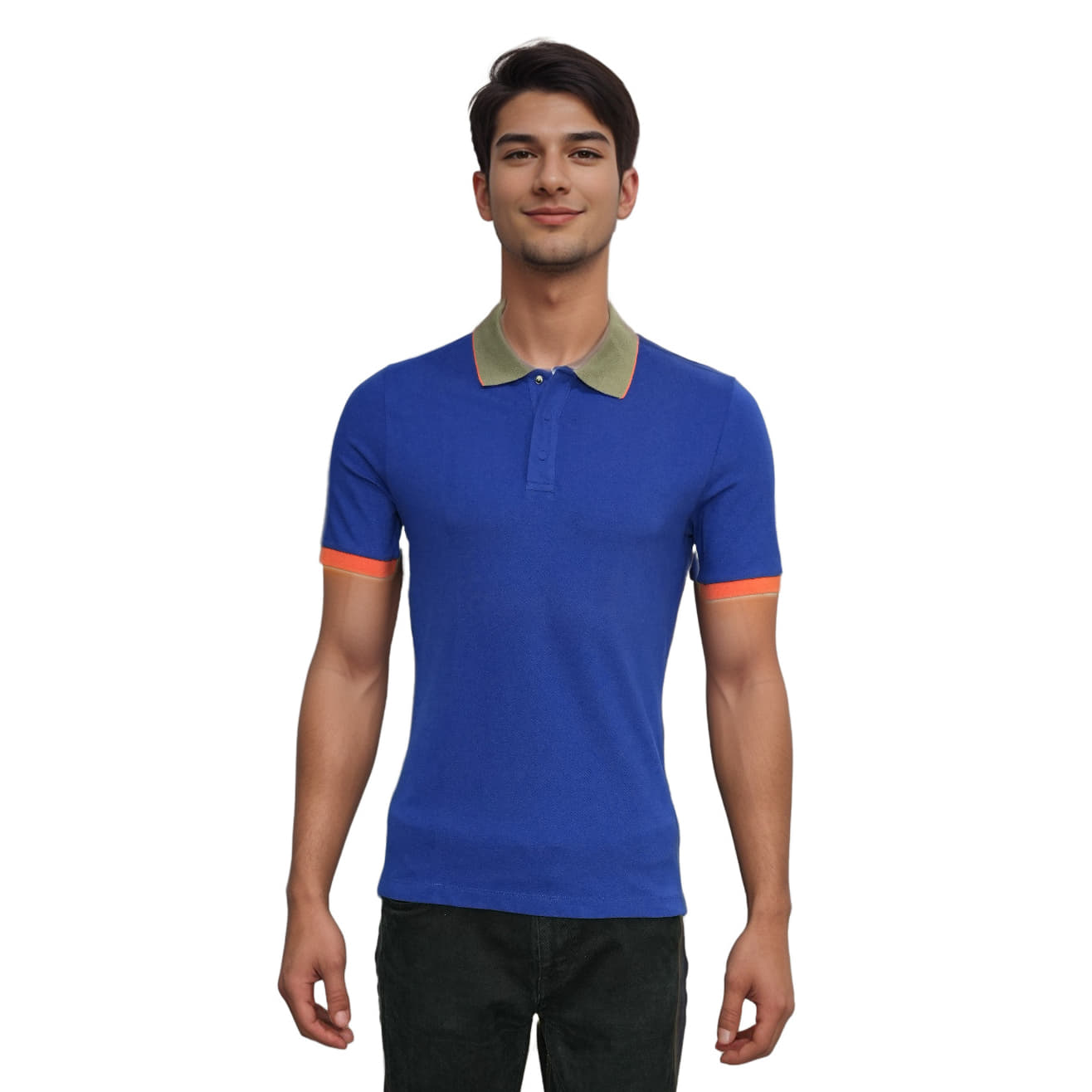 Armani Collezioni RCM38J Grey Collar Blue Polo Shirt