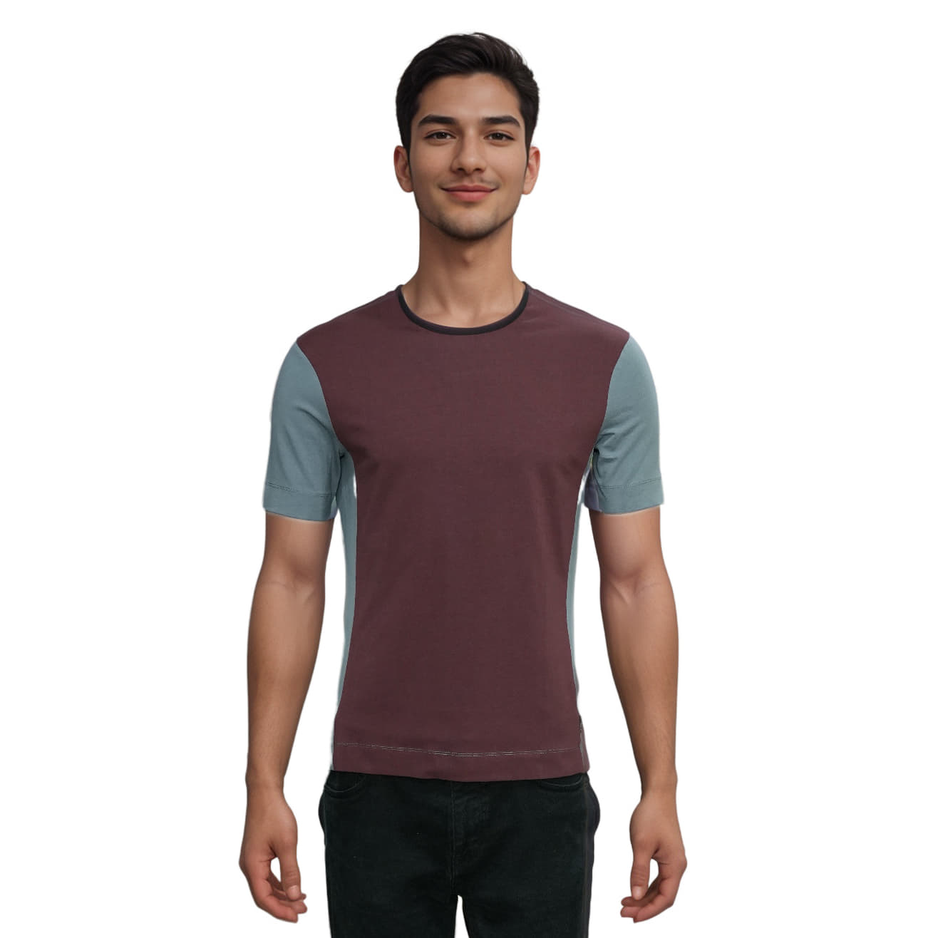 Armani Collezioni SCM21J Brown And Grey Round Neck Tshirt