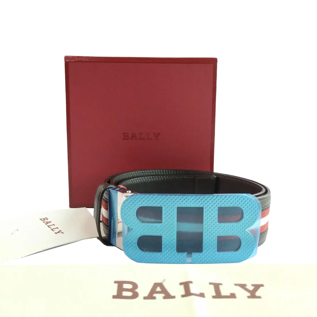 Bally B-Mirror Brown Fabric & Leather Mens Belt