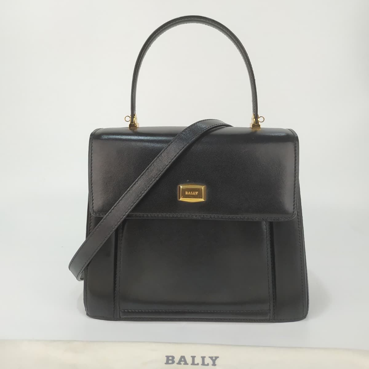 Bally Black Smooth Leather Buckle Flap Front Shoulder Bag