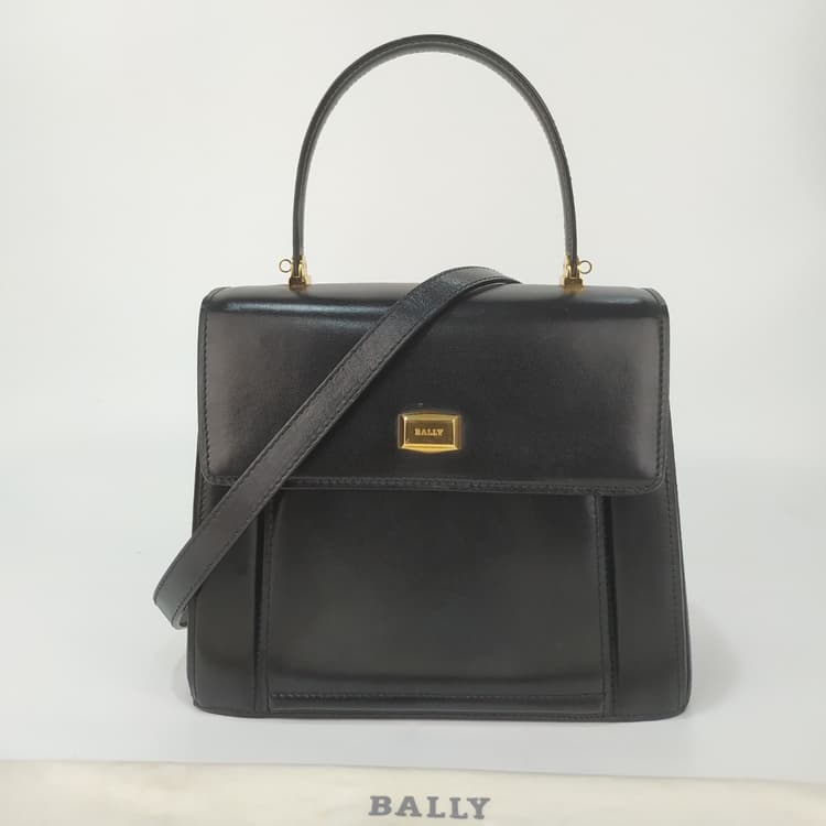 Bally Black Smooth Leather Buckle Flap Front Shoulder Bag-Hover-Image