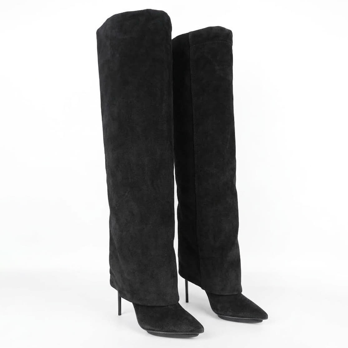 Size 38.5 - Balmain Ariel black suede over-the-knee boots