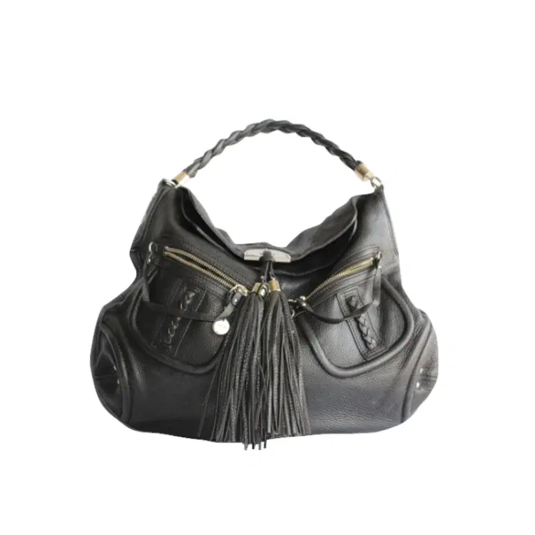 Bebe Black Leather Tassel Bag-Hover-Image