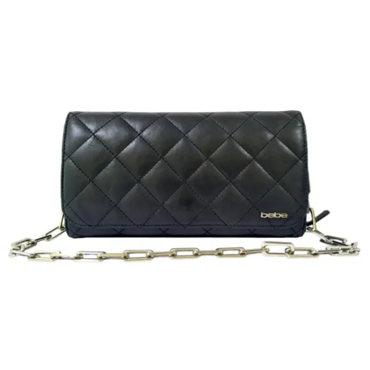 Bebe Black Quilted Leather Clutch-Hover-Image