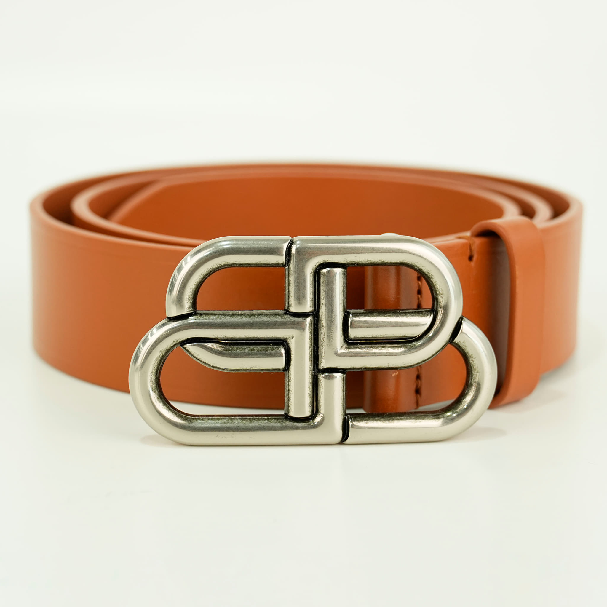 Balenciaga leather belt with signature brushed silver BB logo buckle