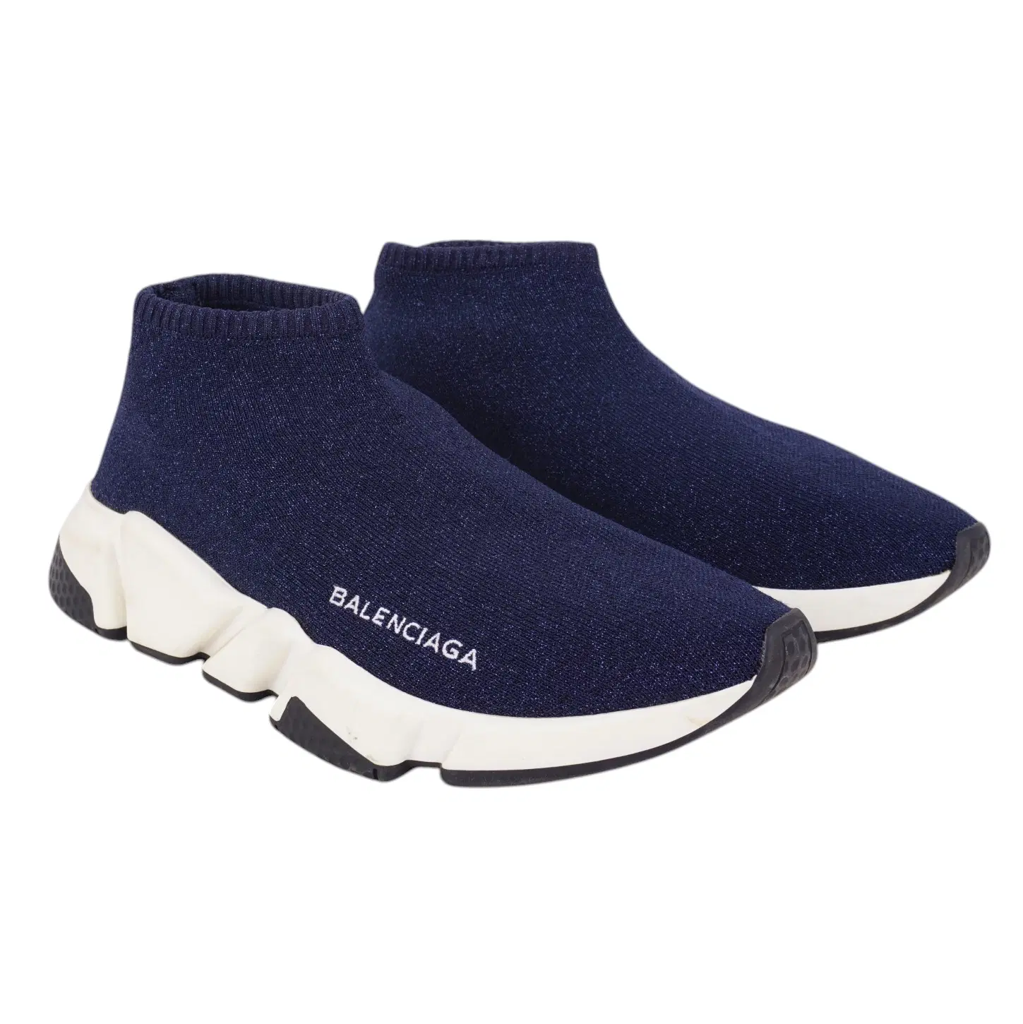 Size 38 - Balenciaga Shimmery Navy Blue Knit Fabric Speed Trainer