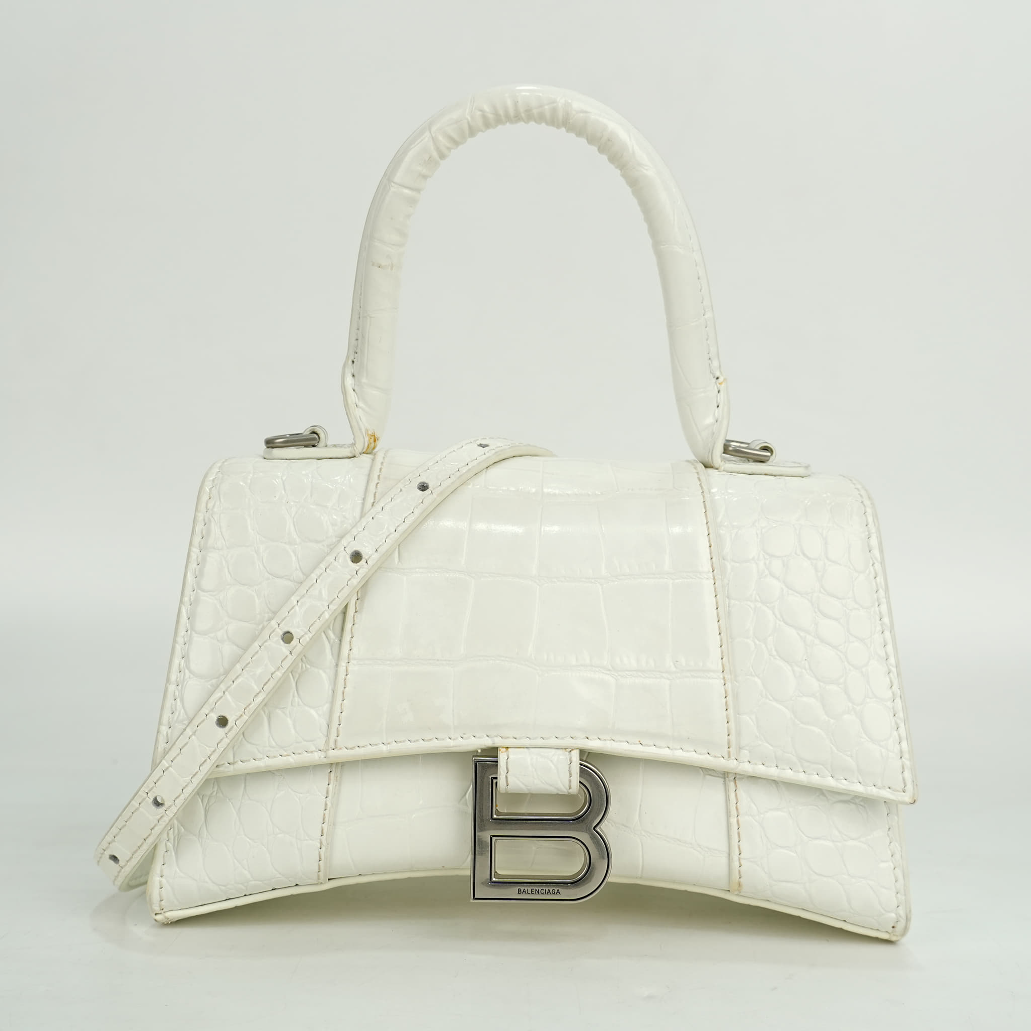 Balenciaga Hourglass XS Top Handle Bag In white