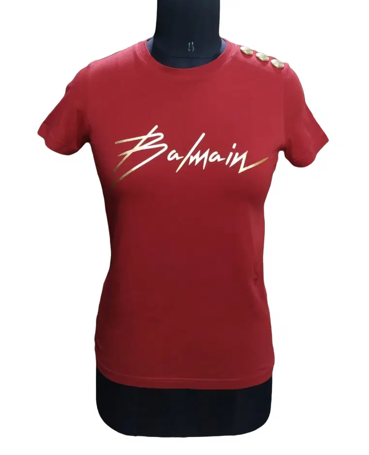 Balmain Womens Red Foil Logo T-shirt