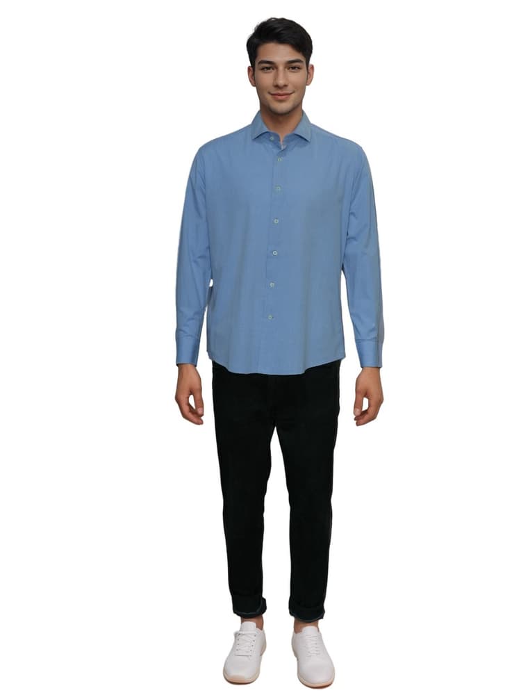 Balmain Paris Mens long Sleeve Shirt in Light Blue, Size L-Hover-Image