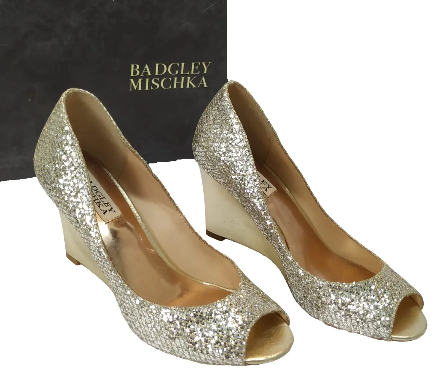 Size 38 - Badgley Mischka Awake Glitter Wedges - 38, 7